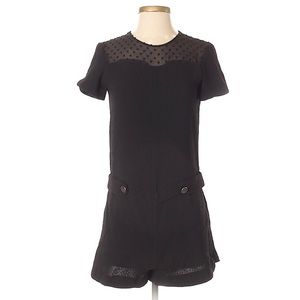 Zara Black Short Sleeve Romper with Polkadot Sheer